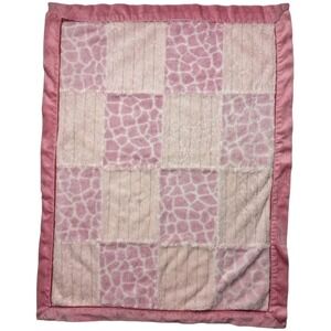 Kidsline Pink Giraffe Print Patchwork Baby Blanket Soft htf Ribbed Girls Lovey